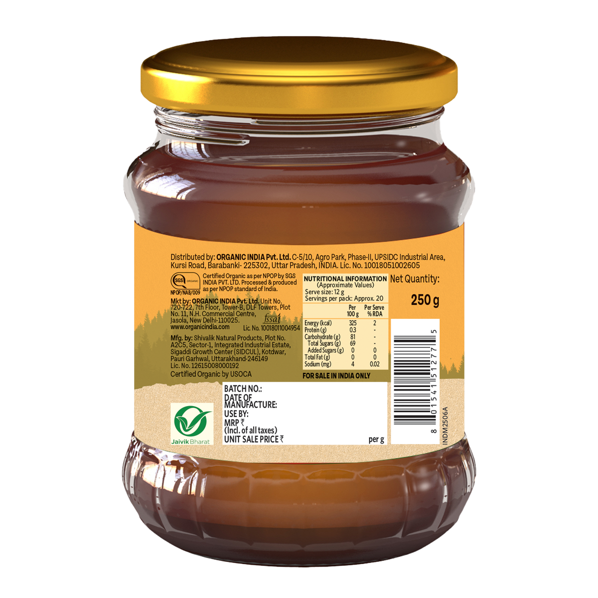 Organic India Multi Floral Honey side label