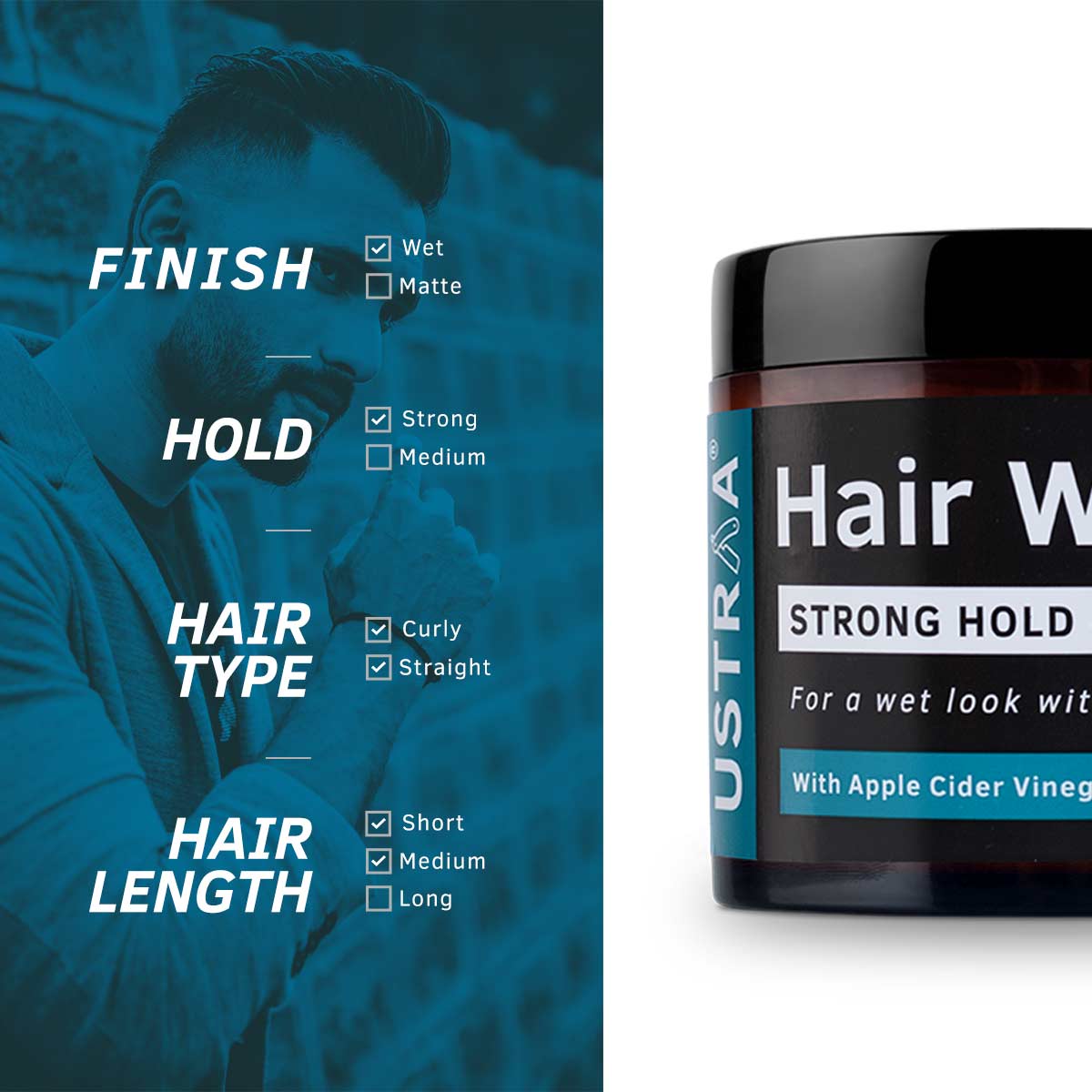 Ustraa Hair Wax - Strong Hold, Wet Look - 100g