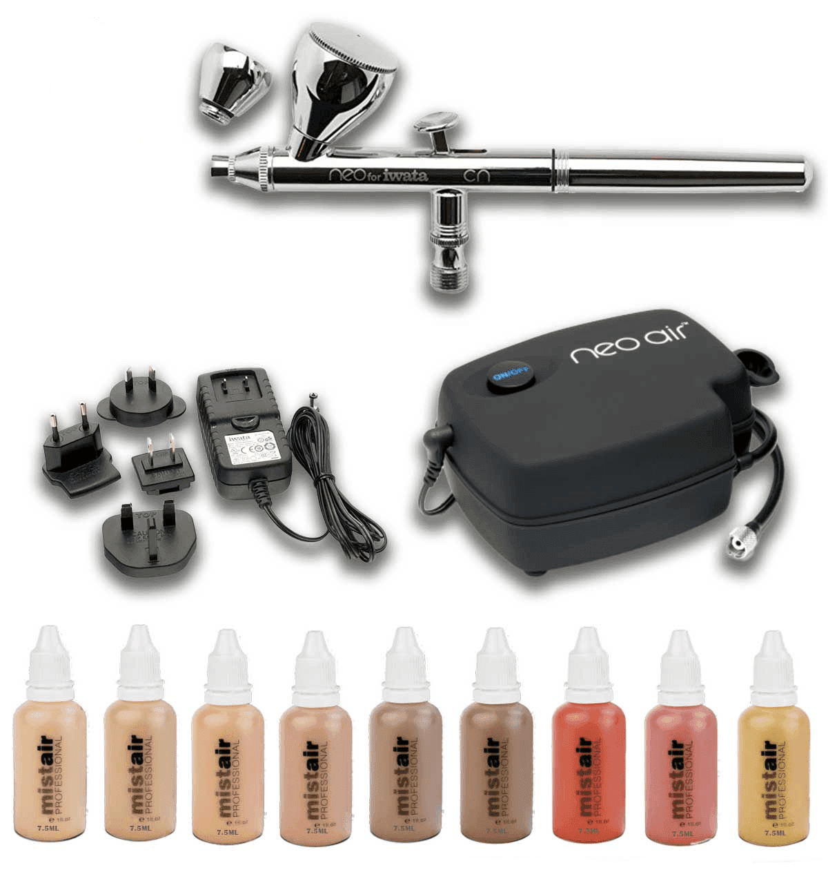 Iwata - Neo Air Light - Duty Low Pressure Airbrush Compressor For Small Projects (Compressor + Silicone Based UHD + Airbrush) - BEAUTY BRATS