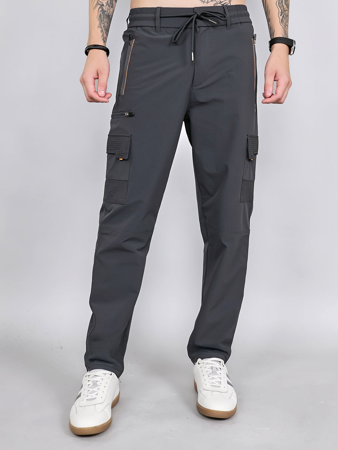 Monte Carlo Men Grey Solid Regular Fit Cargo