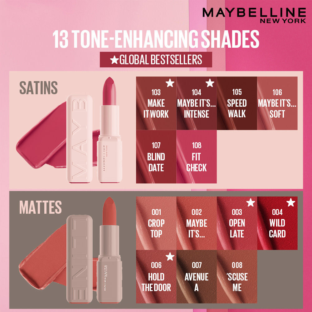Maybelline Serum Matte Lipstick - 8Hr hydration, One-Swipe Bold Color 4.2g 001 Crop Top