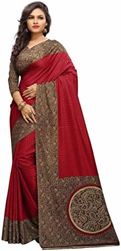 Miraan MT1414 red art silk saree with blouse piece