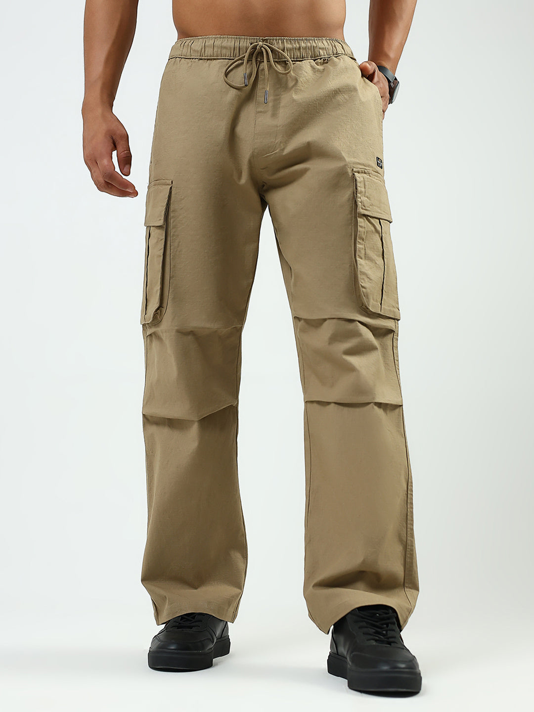 Monte Carlo Men Khaki Solid Regular Fit Lower