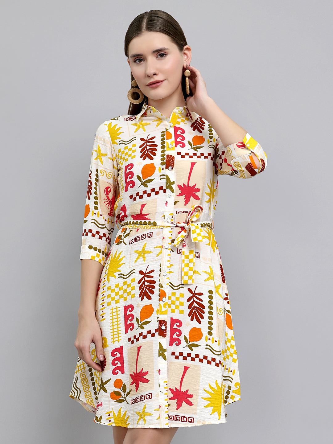 Monte Carlo Women Yellow Printed Front Open Tunic