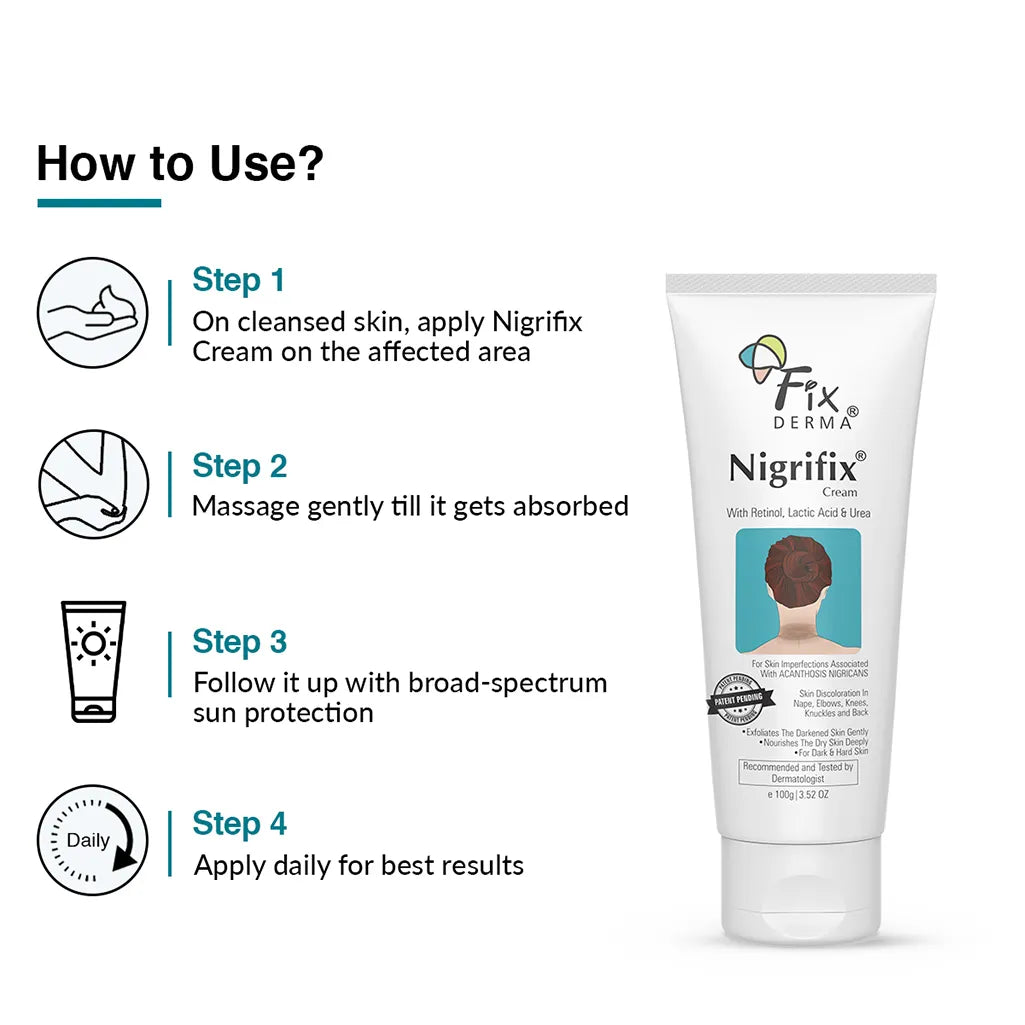 Fix Derma - 10% Lactic Acid + 0.1% Retinol - Nigrifix Cream- Reduces Dark Elbows, Knees, Underarms, & Neck (100g)