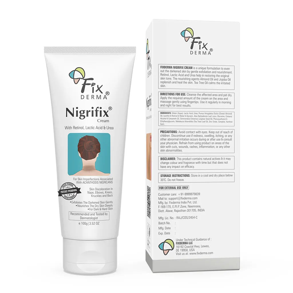 Fix Derma - 10% Lactic Acid + 0.1% Retinol - Nigrifix Cream- Reduces Dark Elbows, Knees, Underarms, & Neck (100g)