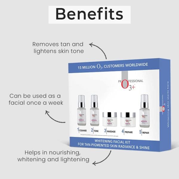O3+ -  Professional Whitening Facial Kit for Tan-Pigmented Skin Radiance & Shine (150ml+100gm)