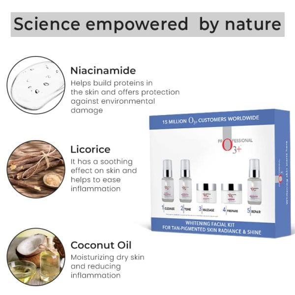 O3+ -  Professional Whitening Facial Kit for Tan-Pigmented Skin Radiance & Shine (150ml+100gm)