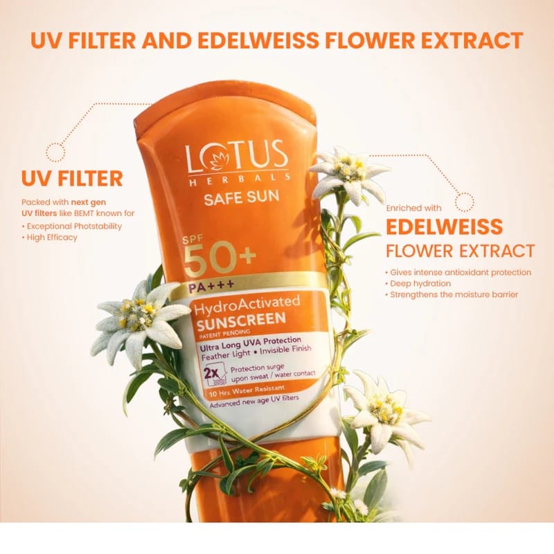 Lotus Herbals - Safe Sun Spf 50 PA+++ Hydro Activated Sunscreen (50ML)