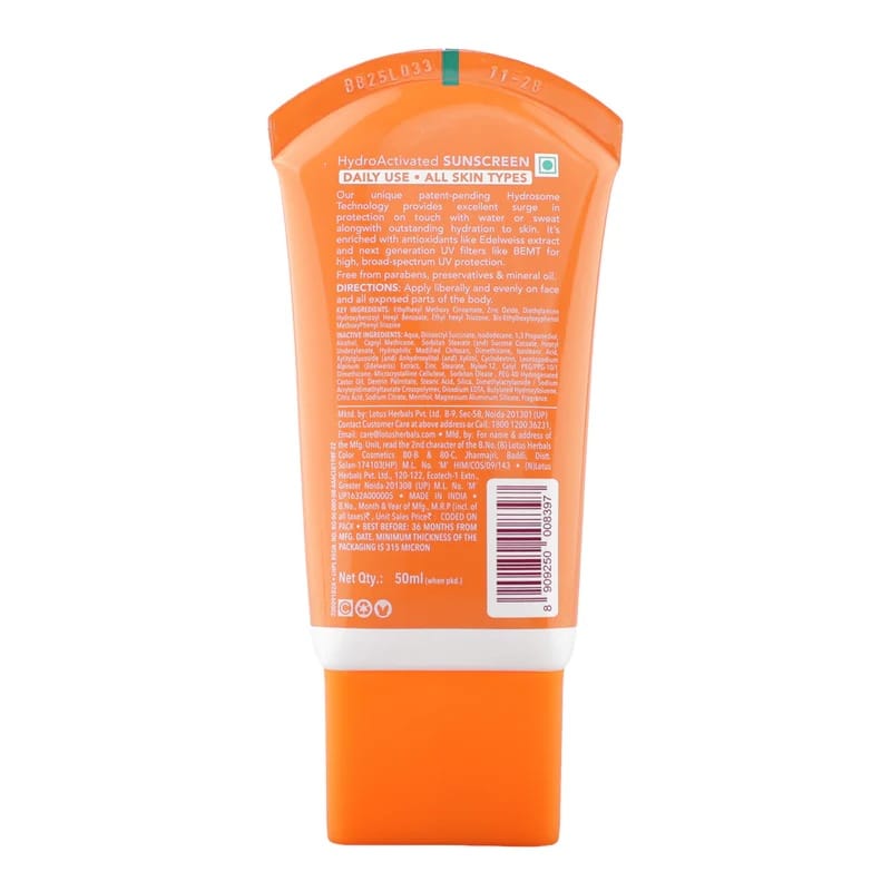 Lotus Herbals - Safe Sun Spf 50 PA+++ Hydro Activated Sunscreen (50ML)