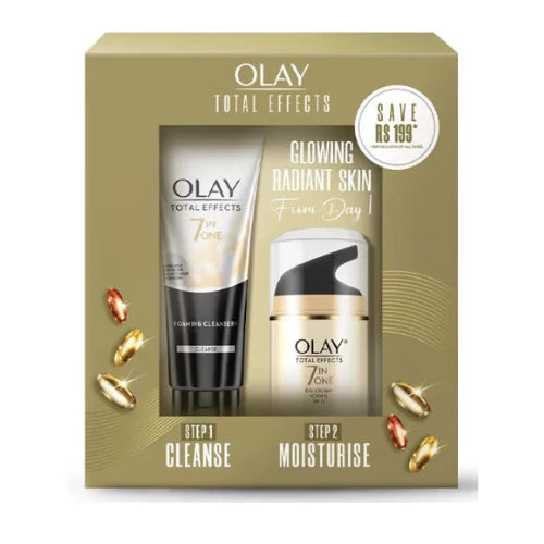 OLAY Total Effects 7 in 1Exfoliating Cleanser 100g + Anti Ageing Moisturiser (SPF 15) 50g