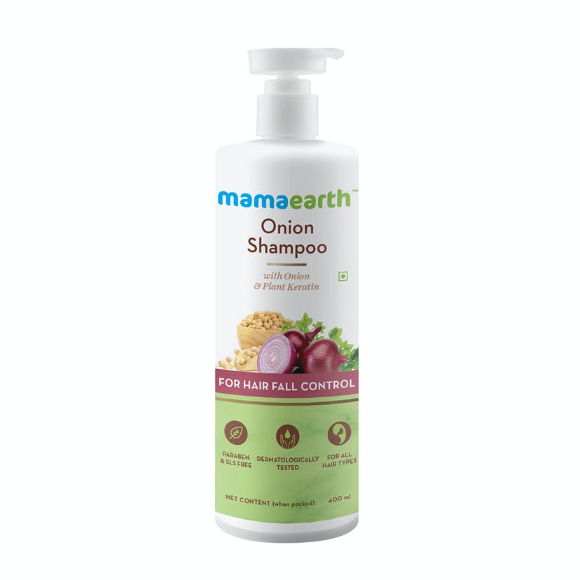 Mamaearth Onion Shampoo for Hair Growth and Hair Fall Control with Onion Oil and Plant Keratin (400mL)
