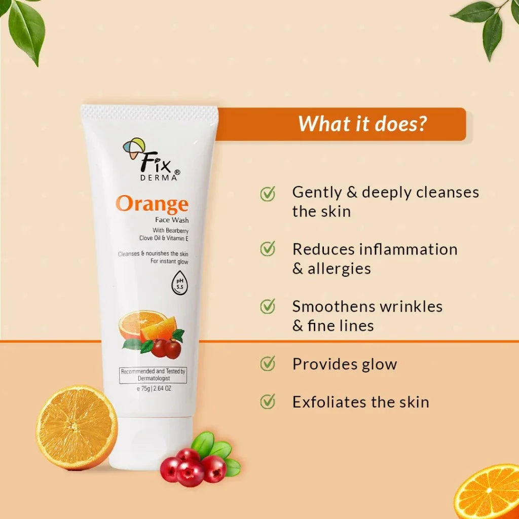 Fix Derma - Glycolic Acid, Orange Face Wash For Oily And Glowing Skin For Women And Men (75g)