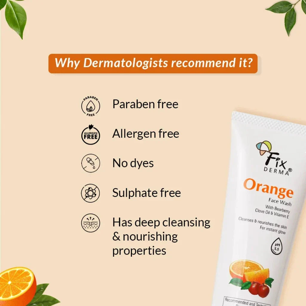 Fix Derma - Glycolic Acid, Orange Face Wash For Oily And Glowing Skin For Women And Men (75g)