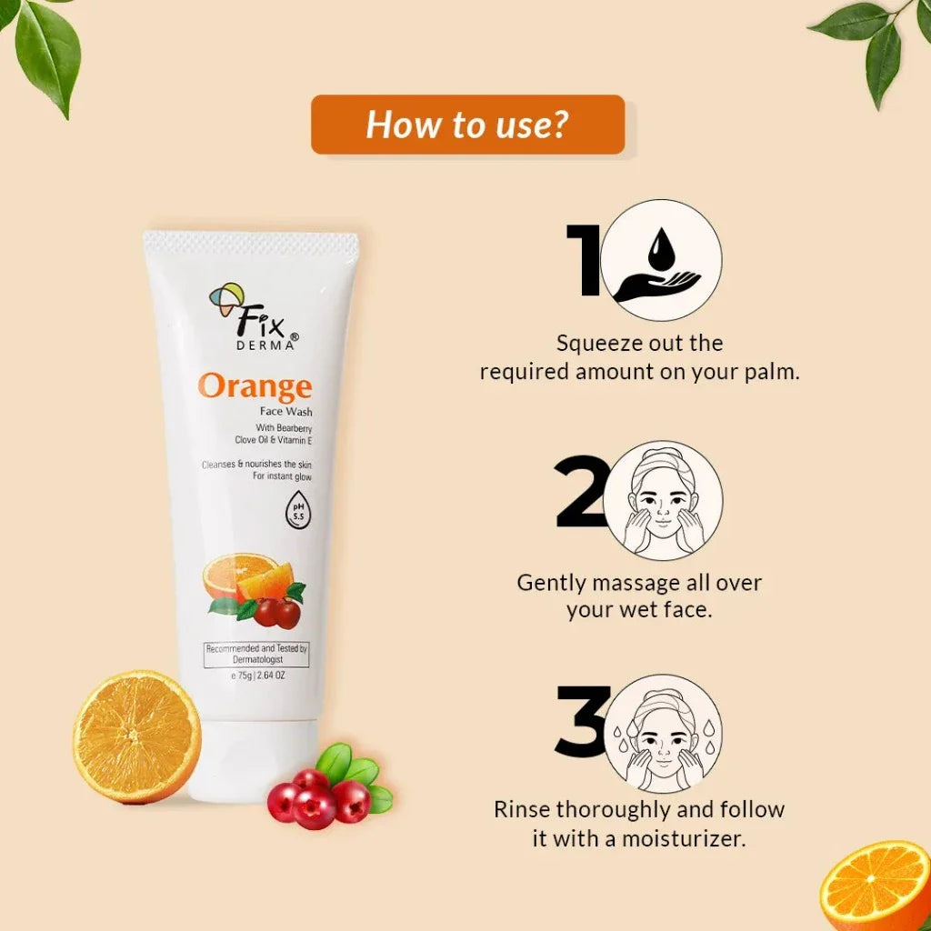 Fix Derma - Glycolic Acid, Orange Face Wash For Oily And Glowing Skin For Women And Men (75g)