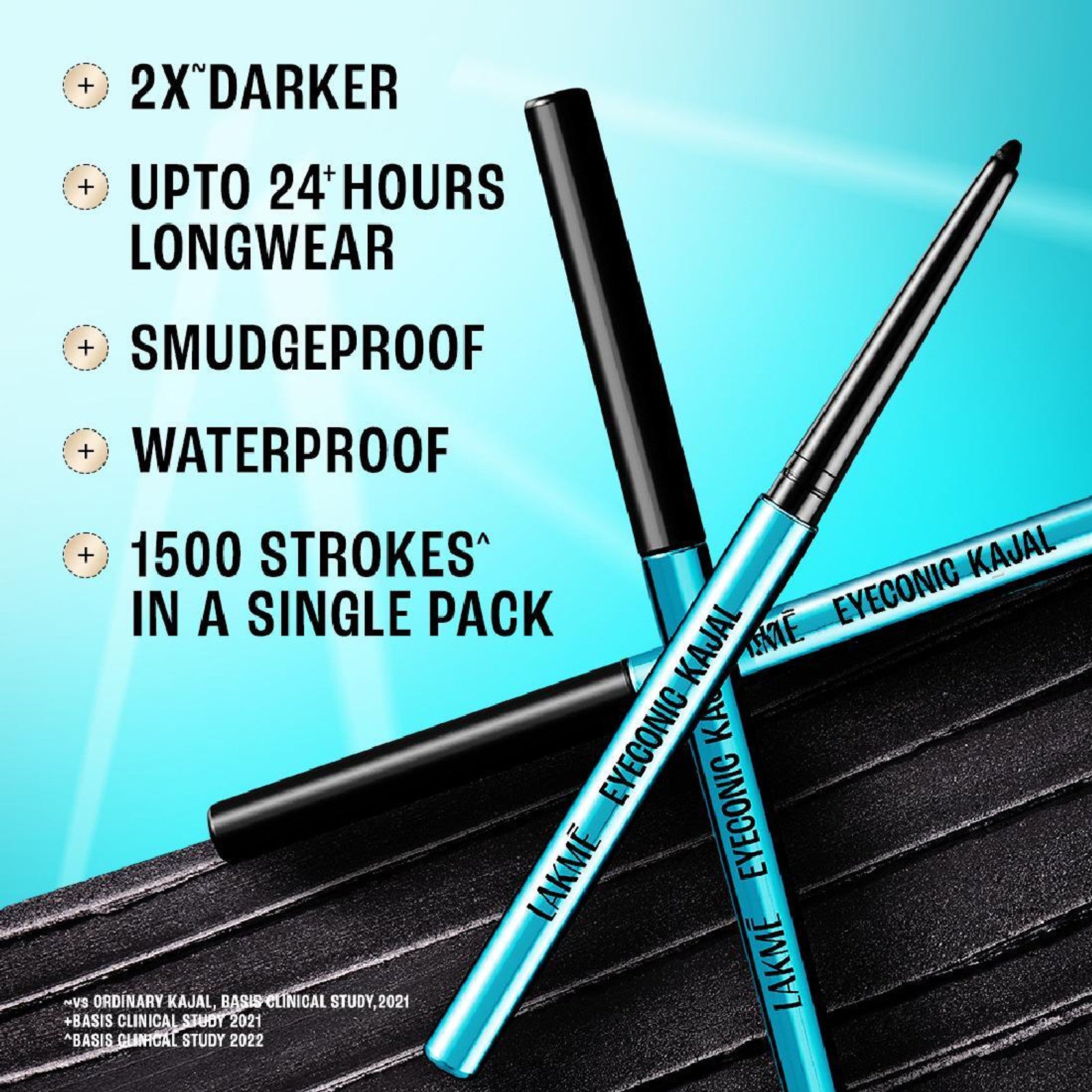 Lakme 9to5 Set of 2 Eyeconic Kajal Matte Finish & Lasts upto 24hrs 0.35g Each - Deep Black