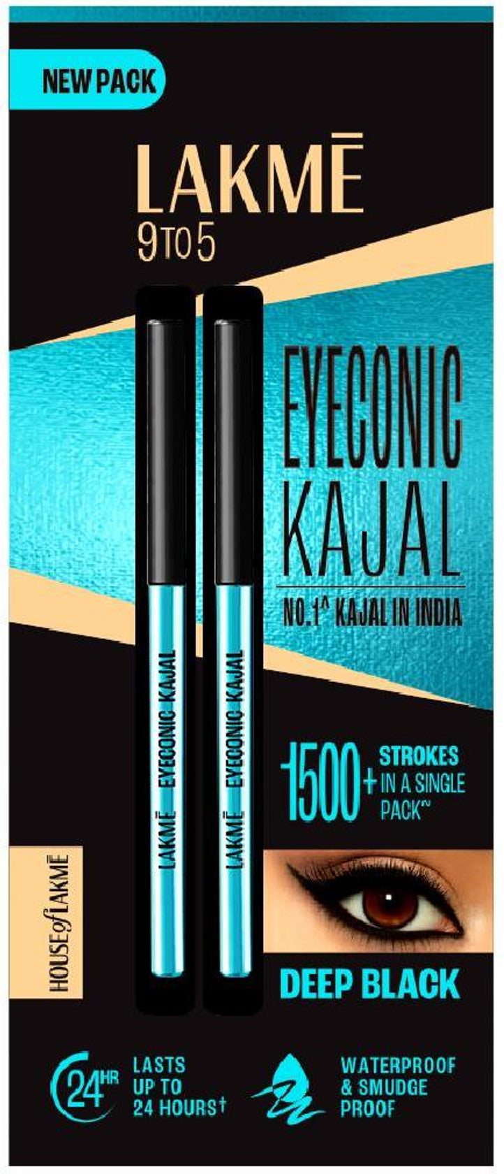 Lakme 9to5 Set of 2 Eyeconic Kajal Matte Finish & Lasts upto 24hrs 0.35g Each - Deep Black