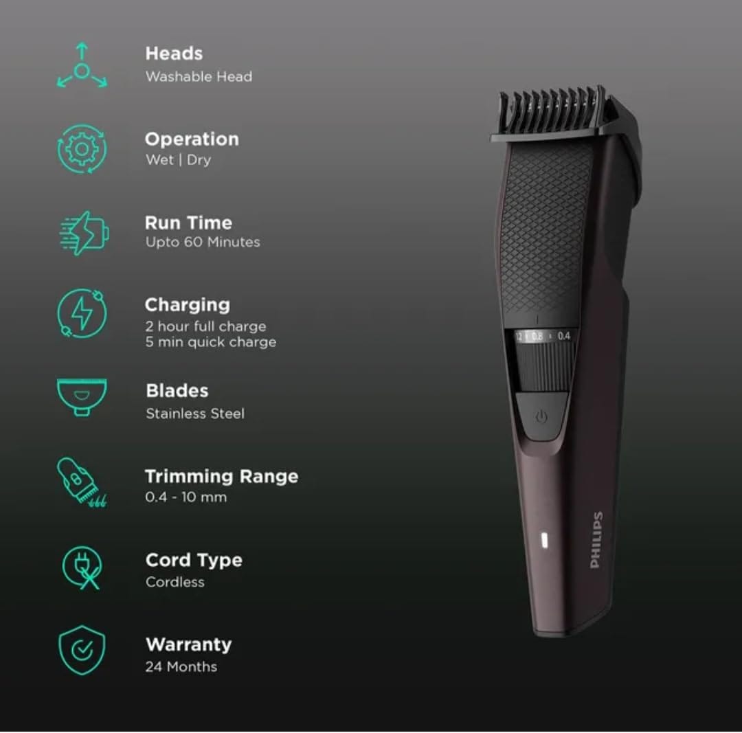 Philips - BT3415/15 3000 Series Beard Trimmer, Battery Powered - BEAUTY BRATS