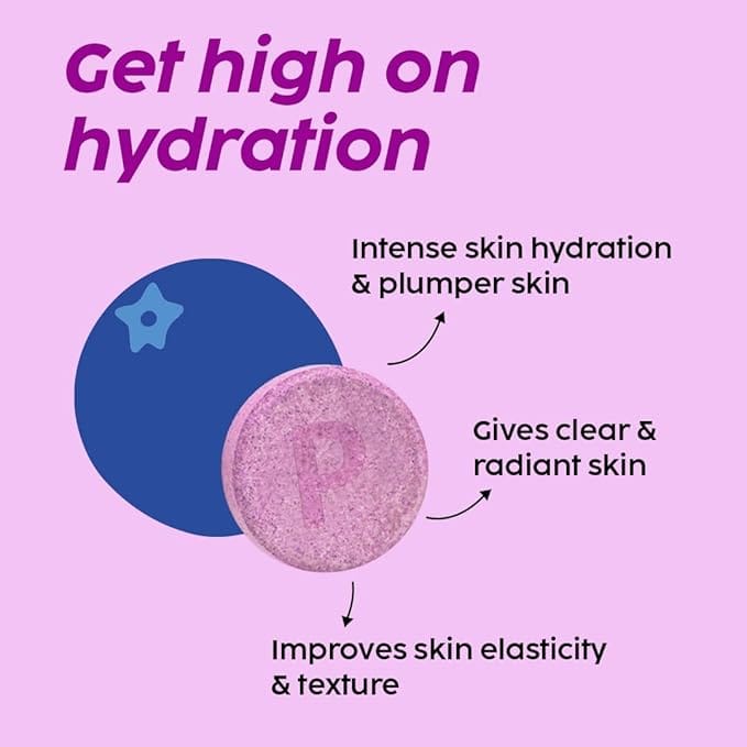 Plix - Dewy Skin Bubbly Effervescent Daily Fizzy For Intense Hydration Blueberry Flavour Tablets (15N) - BEAUTY BRATS