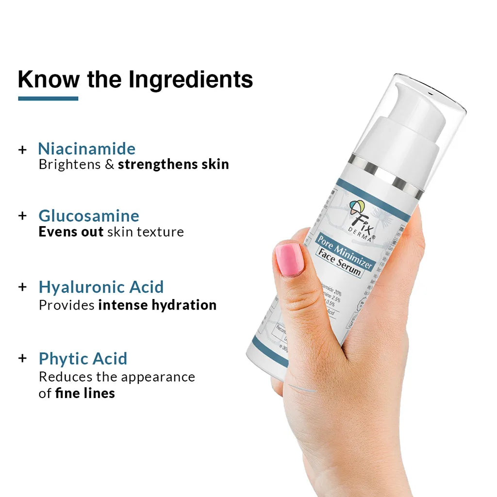 Fix Derma - 2.5% Glucosamine, 0.5% Phytic Acid, 20% Niacinamide & Hyaluronic Acid Serum For Open Pores - Pore Minimizer Face Serum (15g)