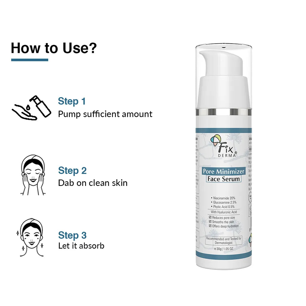 Fix Derma - 2.5% Glucosamine, 0.5% Phytic Acid, 20% Niacinamide & Hyaluronic Acid Serum For Open Pores - Pore Minimizer Face Serum (15g)