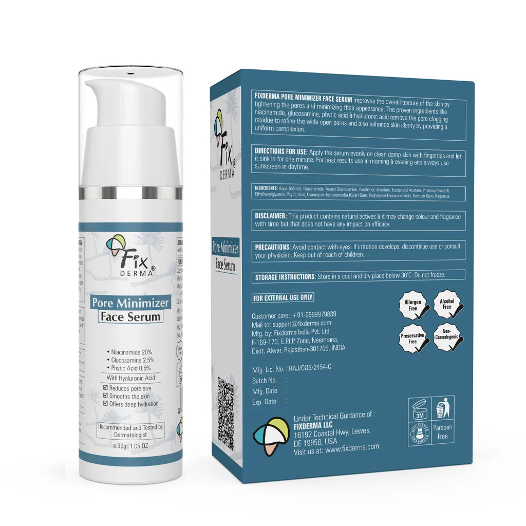 Fix Derma - 2.5% Glucosamine, 0.5% Phytic Acid, 20% Niacinamide & Hyaluronic Acid Serum For Open Pores - Pore Minimizer Face Serum (15g)