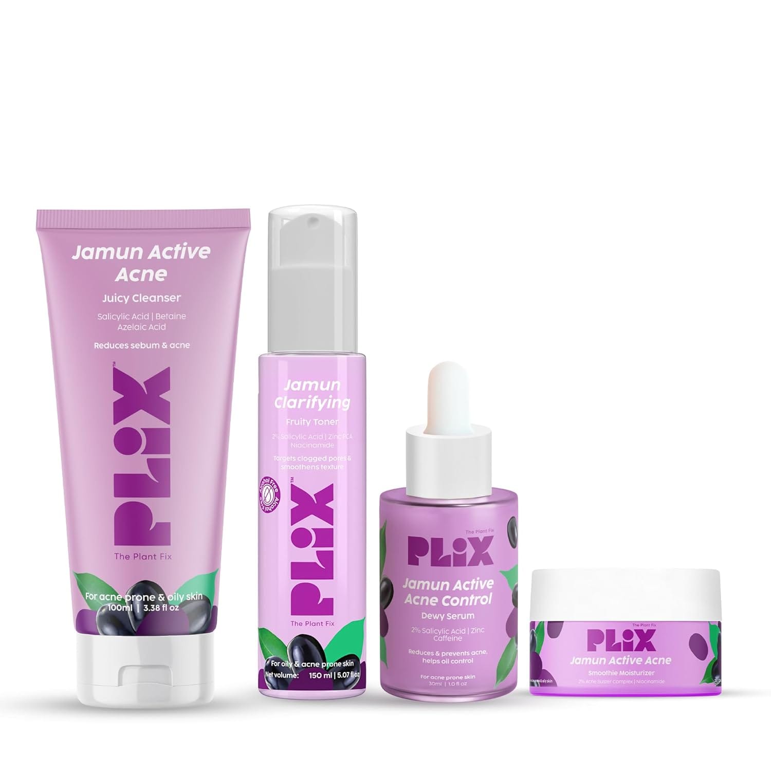 Plix - Jamun Active Acne Regime Combo [Serum + Cleanser + Moisturizer + Toner]
