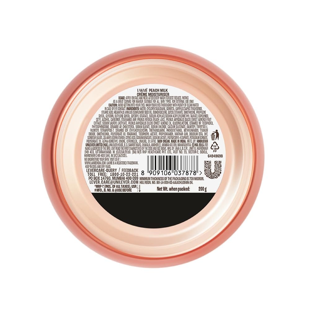 Lakme - Peach Milk Creme Moisturiser 2% Pro Ceramide & Peptide (200g)