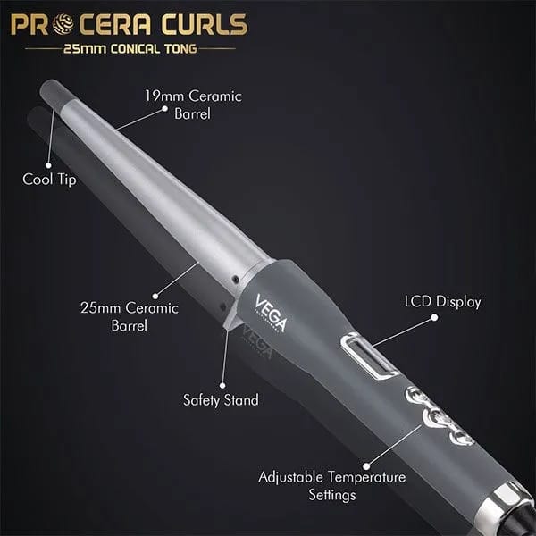 Vega Professional – Pro Cera Curls 25mm Conical Tong (VPMCT - 08)