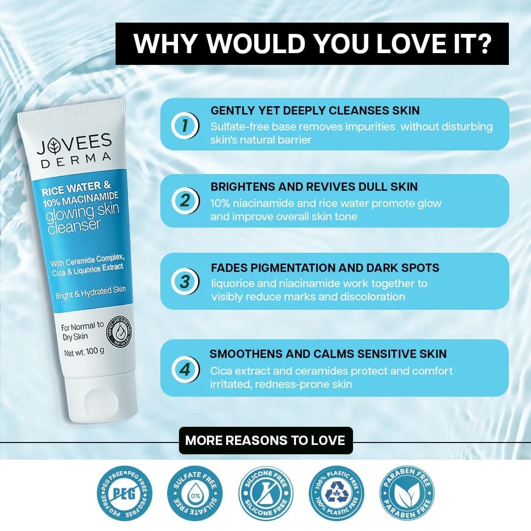 Jovees - Derma Rice Water & 10% Niacinamide Glowing Skin Cleanser (100g)