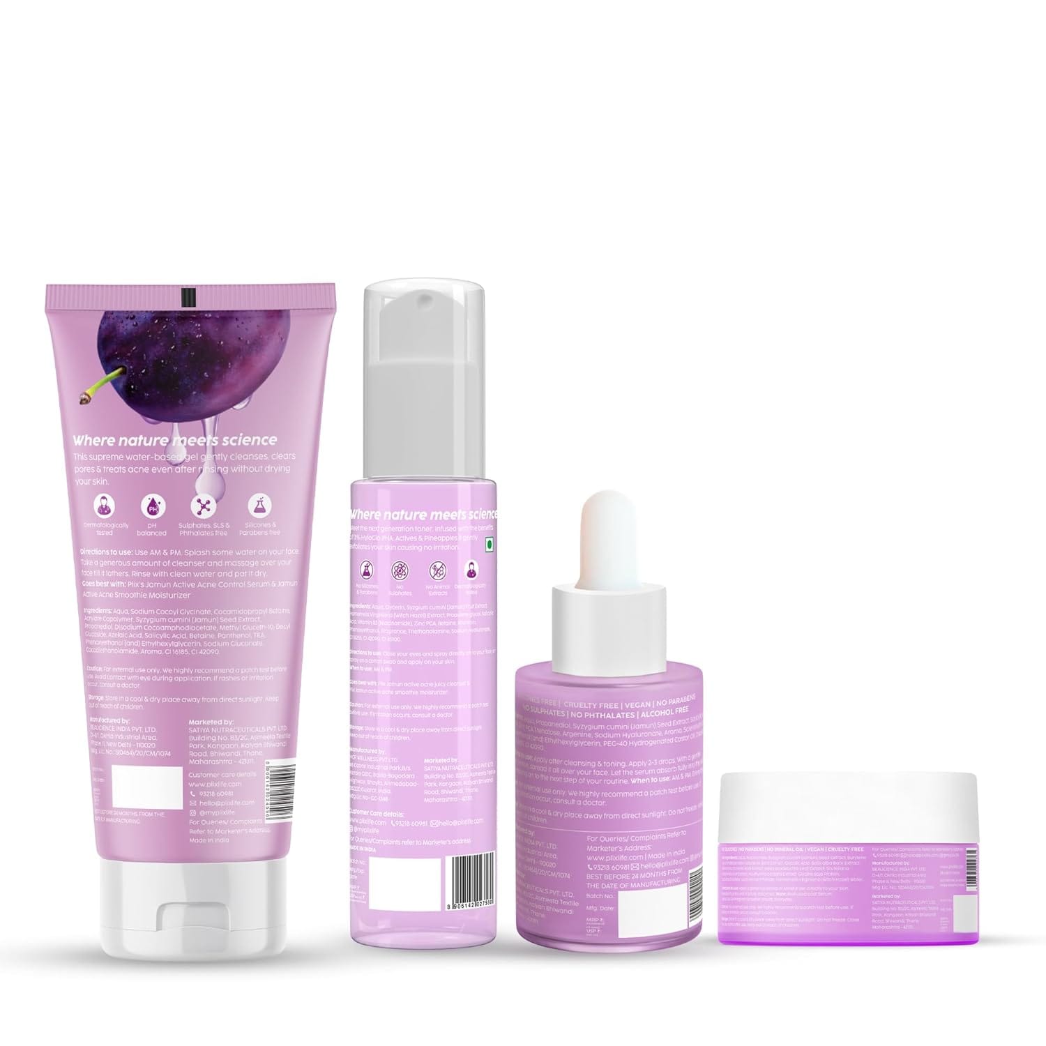 Plix - Jamun Active Acne Regime Combo [Serum + Cleanser + Moisturizer + Toner]