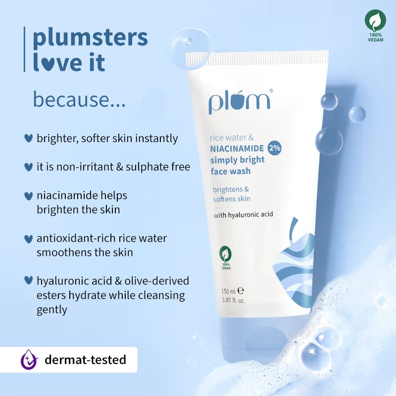 Plum - Rice Water & Niacinamide Simply Bright 2% Face Wash (150ML)