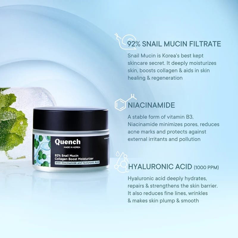 Quench - 92% Snail Mucin Collagen Boost Moisturizer With Niacinamide And Hyaluronic Acid (50ML)
