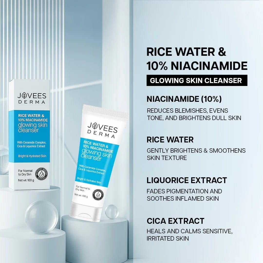 Jovees - Derma Rice Water & 10% Niacinamide Glowing Skin Cleanser (100g)