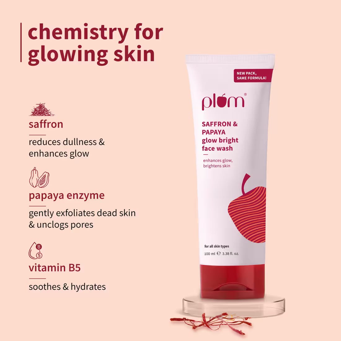 Plum - Saffron & Papaya Glow Bright Face Wash (100ML)