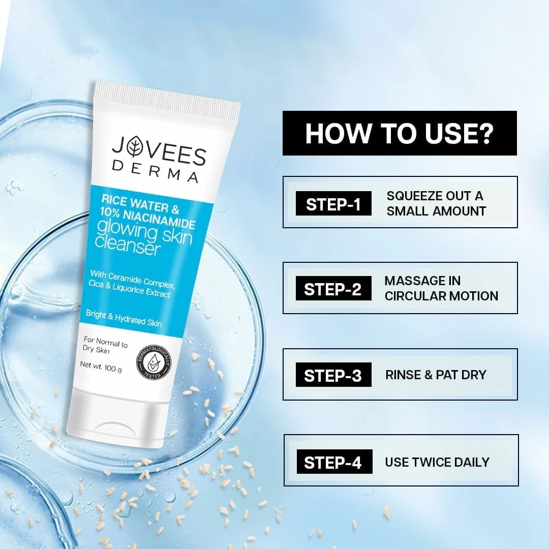 Jovees - Derma Rice Water & 10% Niacinamide Glowing Skin Cleanser (100g)
