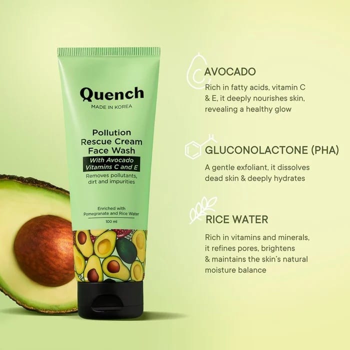 Quench - Pollution Rescue Cream Face Wash With Avocado Vitamins C And E (100ML)