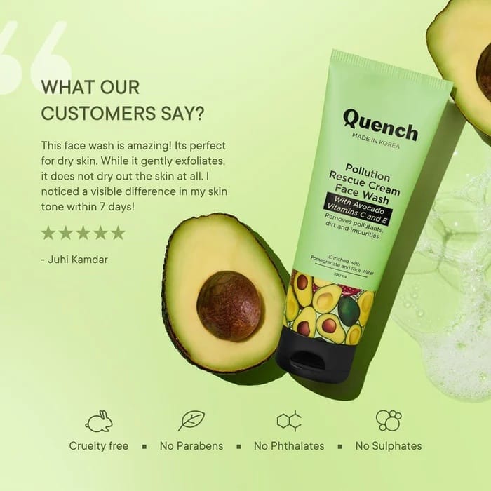 Quench - Pollution Rescue Cream Face Wash With Avocado Vitamins C And E (100ML)