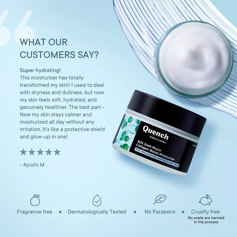 Quench - 92% Snail Mucin Collagen Boost Moisturizer With Niacinamide And Hyaluronic Acid (50ML)