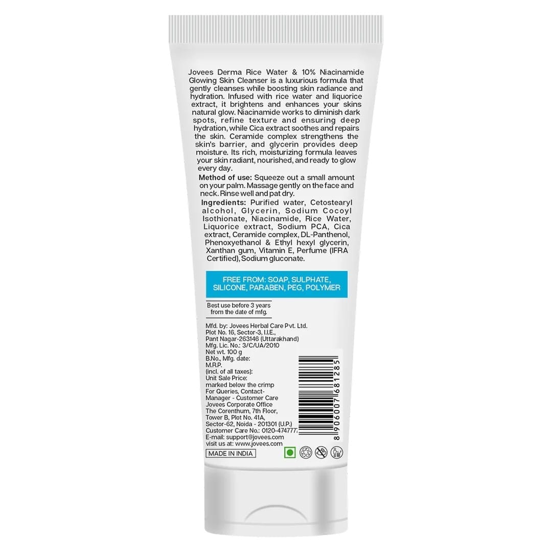 Jovees - Derma Rice Water & 10% Niacinamide Glowing Skin Cleanser (100g)
