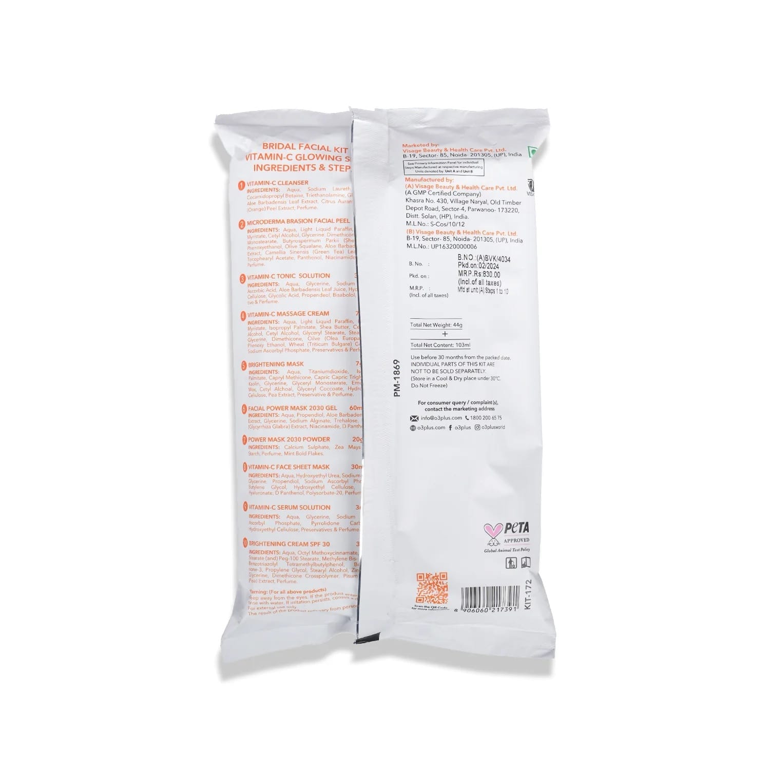 O3+ - Bridal Facial Kit Vitamin C Glowing Skin (Single Use) [73ML+79g]