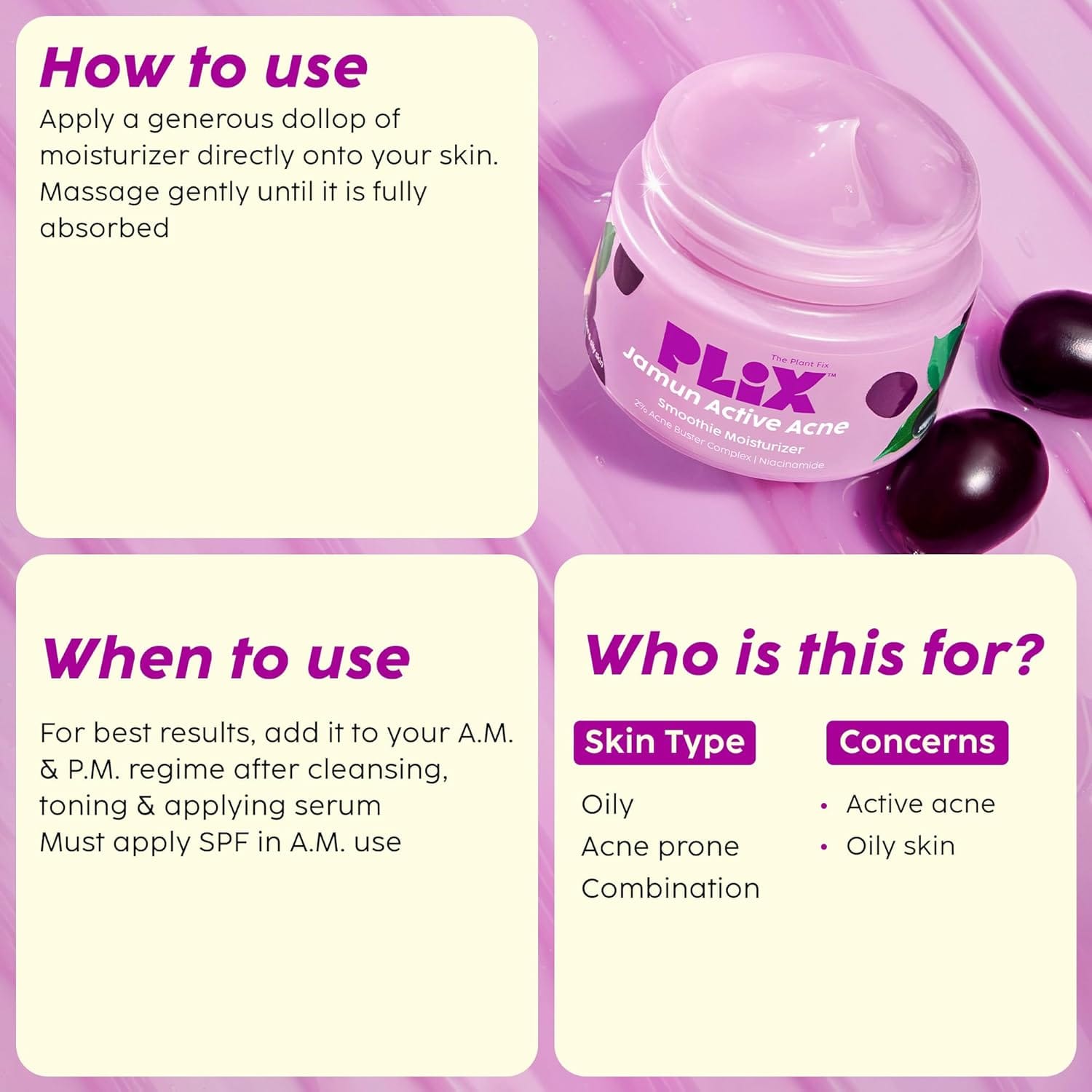 Plix - Jamun Active Acne Regime Combo [Serum + Cleanser + Moisturizer + Toner]