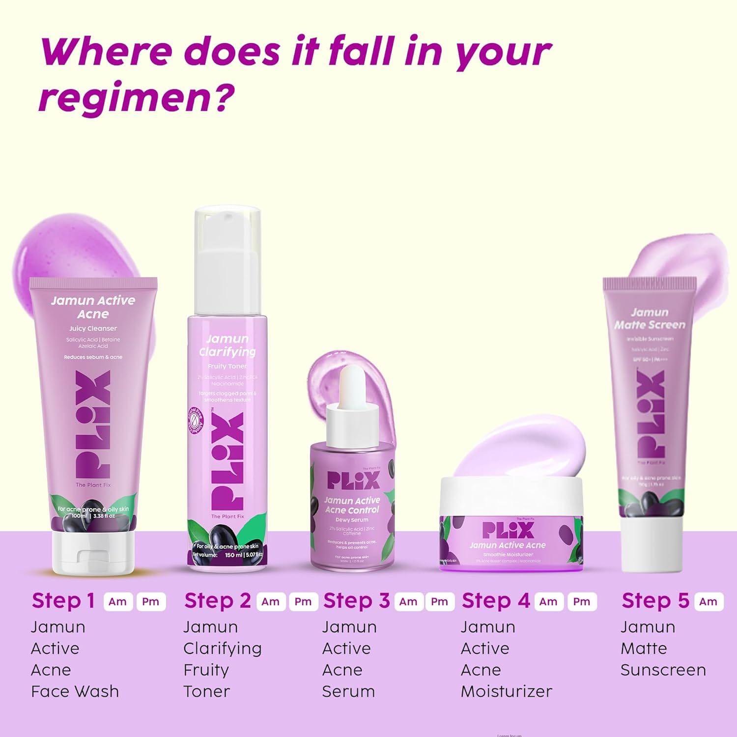 Plix - Jamun Active Acne Regime Combo [Serum + Cleanser + Moisturizer + Toner]