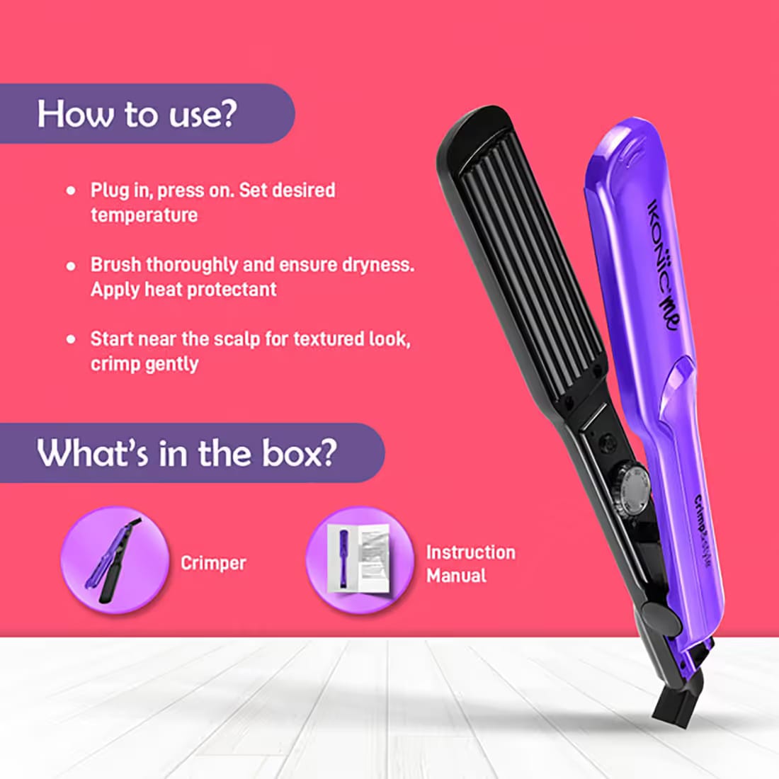 Ikonic Professional - Hair Crimper Crimp & Style 1.5 Inch Wide Texture Plates
