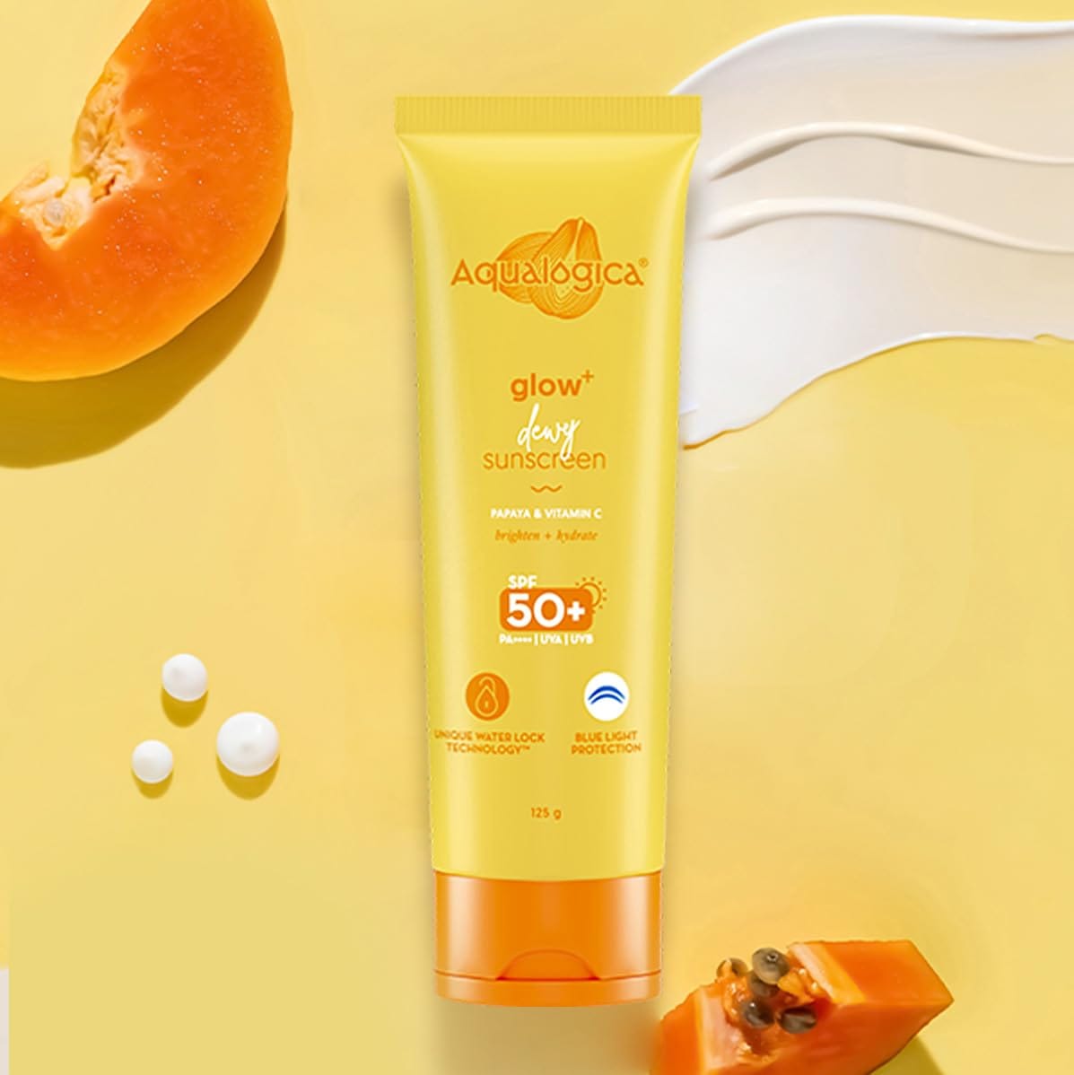 Aqualogica - Glow+ Dewy Sunscreen Papaya & Vitamin C Spf50+ (125g)