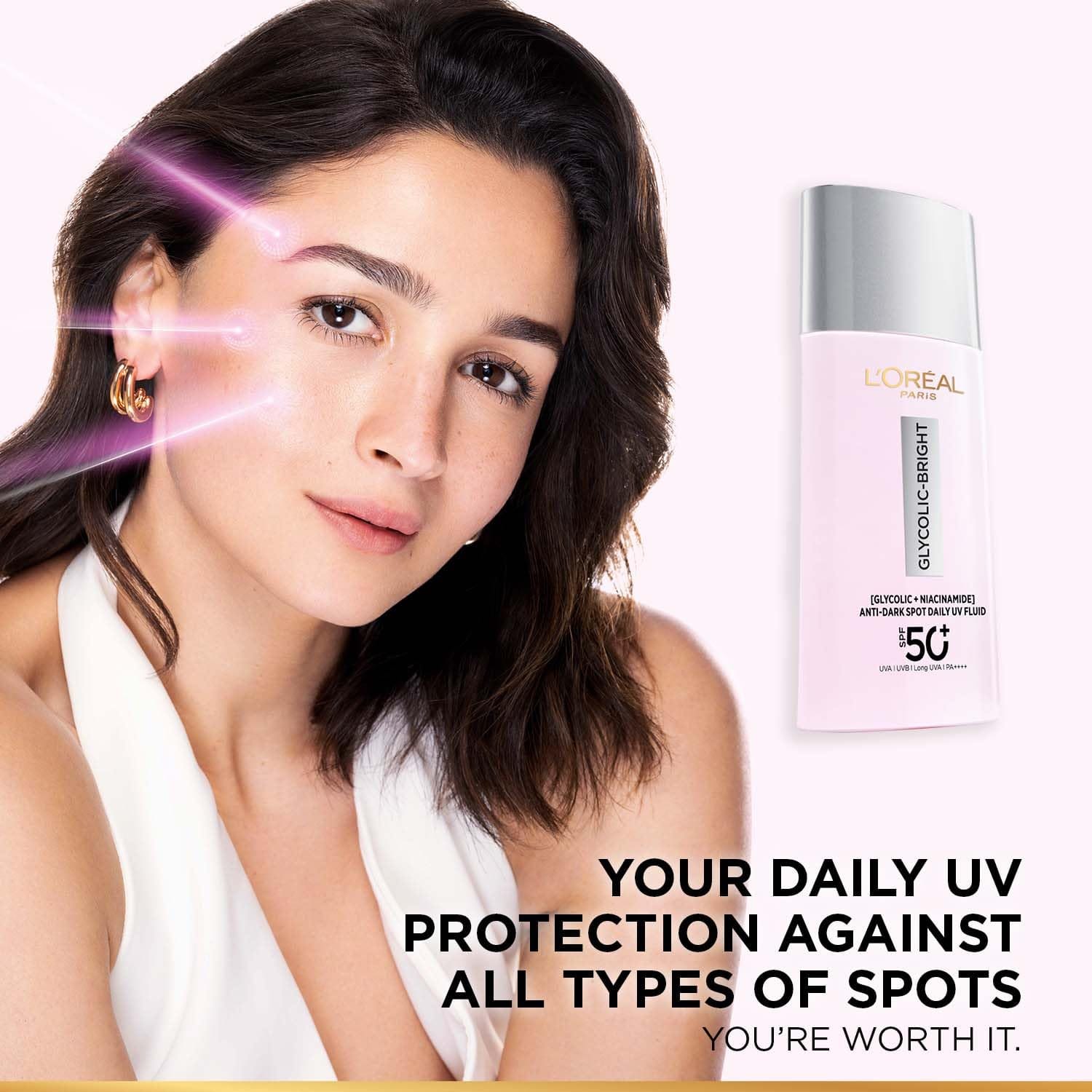 Loreal Paris - Glycolic Bright Anti Dark Spot Daily UV Fluid Spf 50+ (50ML)