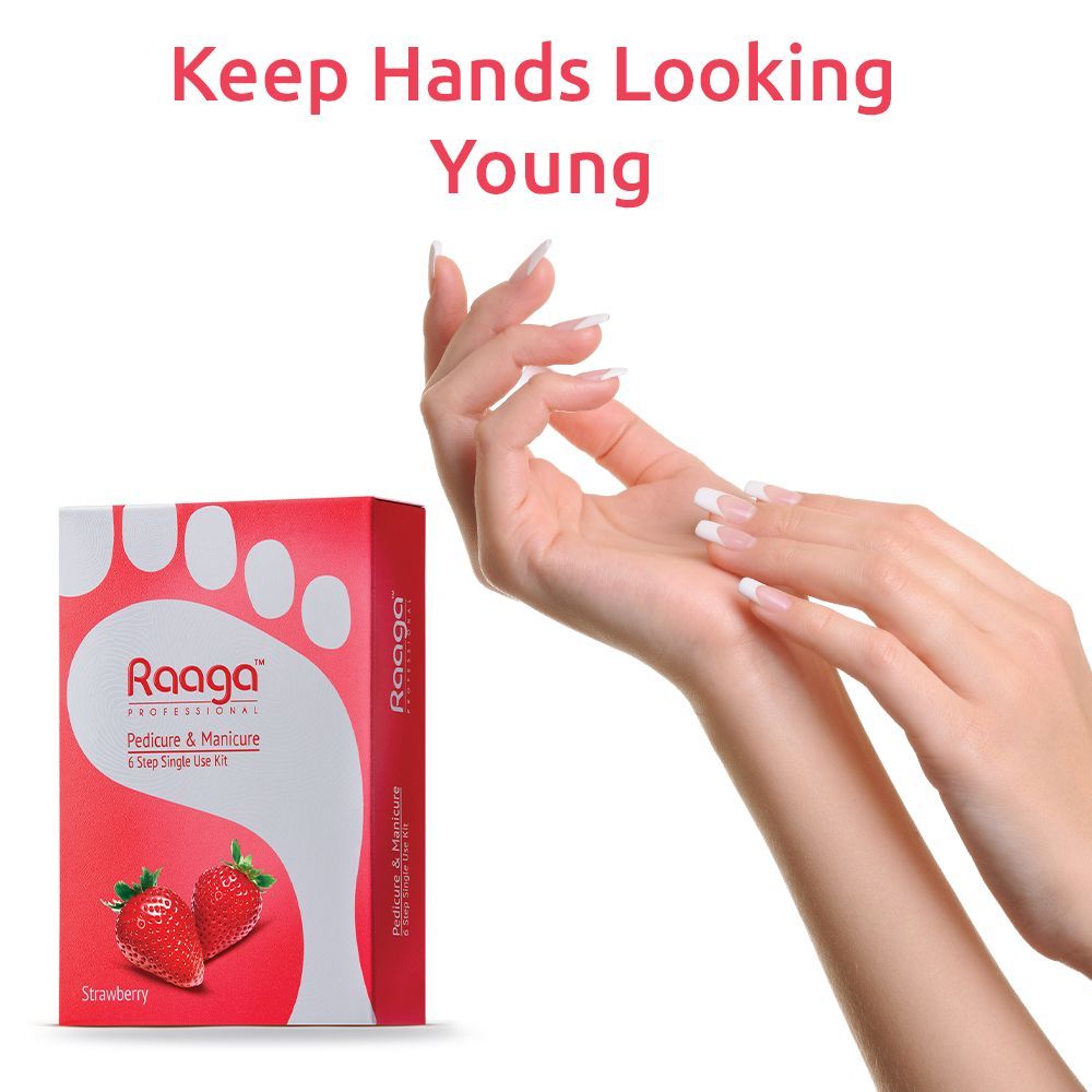 Raaga Professional Strawberry Pedicure And Manicure 6 Step Single Use Kit 63Gm