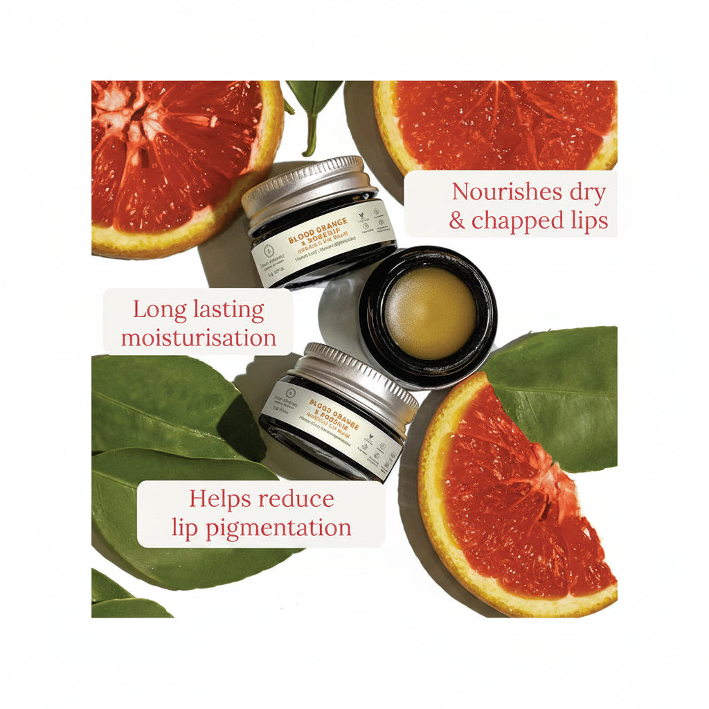Juicy Chemistry Organic Lip Balm with Blood Orange & Rosehip, 5g | Deeply Moisturising & Brightening Lip Care | Reduces Lip Pigmentation | Dermatologically Tested | 100% Natural | Certified Organic & Cruelty-Free