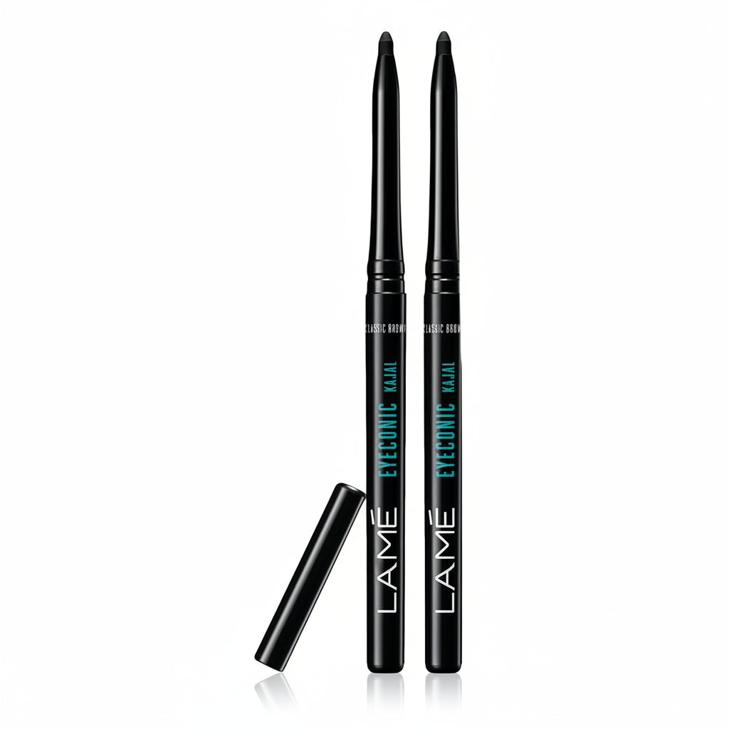Lakme Eyeconic Kajal Twin Pack, Black, 0.35g with 0.35g, Matte Finish