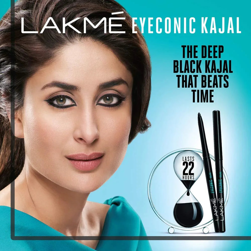 Lakme Eyeconic Kajal Twin Pack, Black, 0.35g with 0.35g, Matte Finish